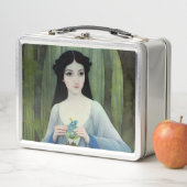 森の中の美しい女性のインクイラストレーション メタルランチボックス (インサイチュ)