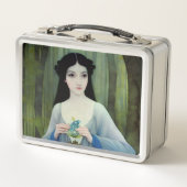 森の中の美しい女性のインクイラストレーション メタルランチボックス (正面)