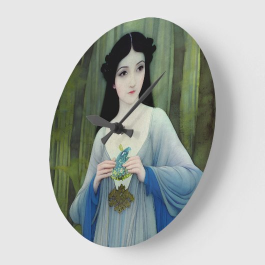 森の中の美しい女性のインクイラストレーション ラージ壁時計 (傾斜)