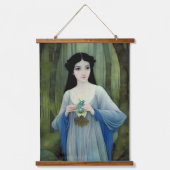 森の中の美しい女性のインクイラストレーション 吊り下げ型タペストリー (正面)