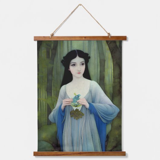 森の中の美しい女性のインクイラストレーション 吊り下げ型タペストリー (正面)