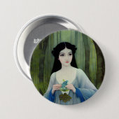 森の中の美しい女性のインクイラストレーション 缶バッジ (正面&裏面)