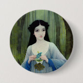 森の中の美しい女性のインクイラストレーション 缶バッジ (正面)