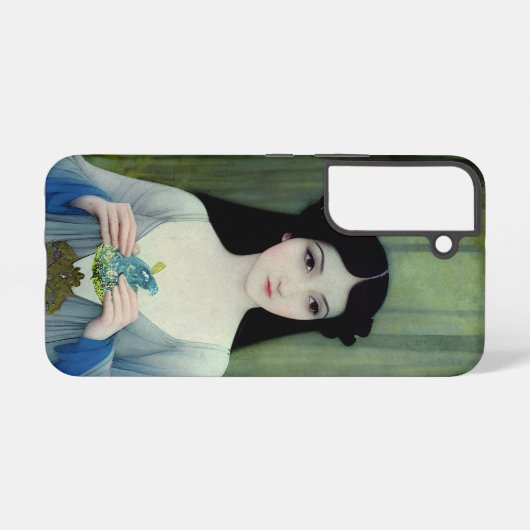 森の中の美しい女性のインクイラストレーション SAMSUNG GALAXYケース (裏面横)