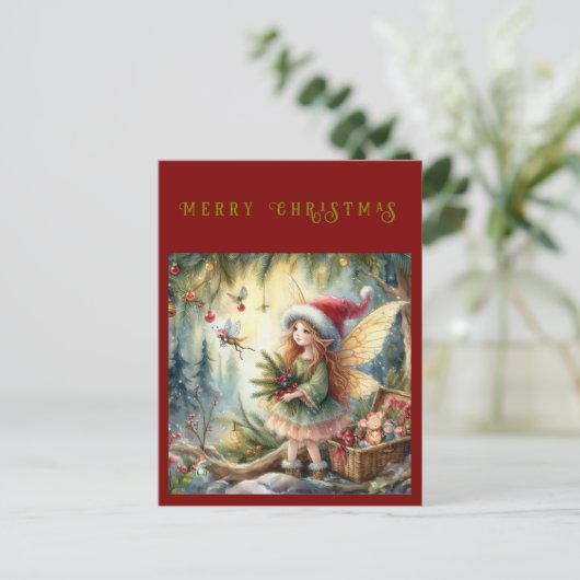 森の中の美しい妖精メリークリスマス ポストカード (スタンド正面)
