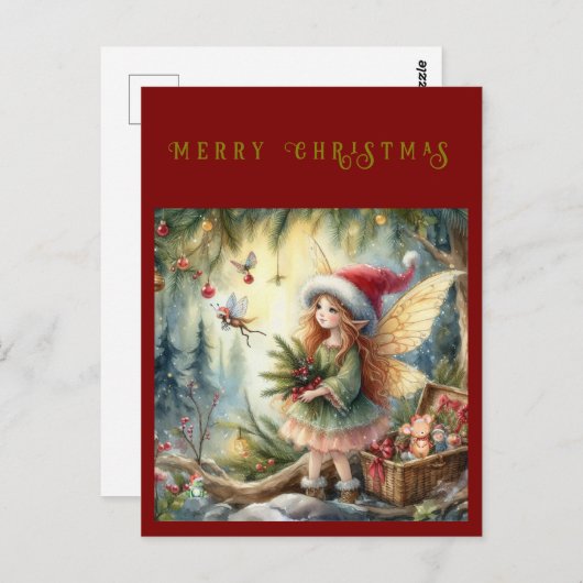 森の中の美しい妖精メリークリスマス ポストカード (正面/裏面)