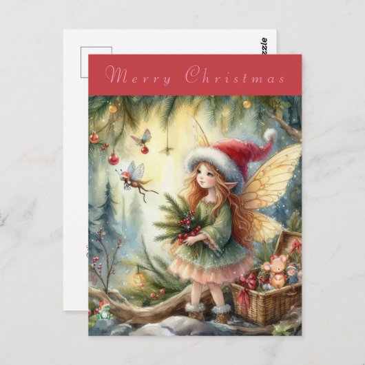 森の中の美しい妖精メリークリスマス ポストカード (正面/裏面)