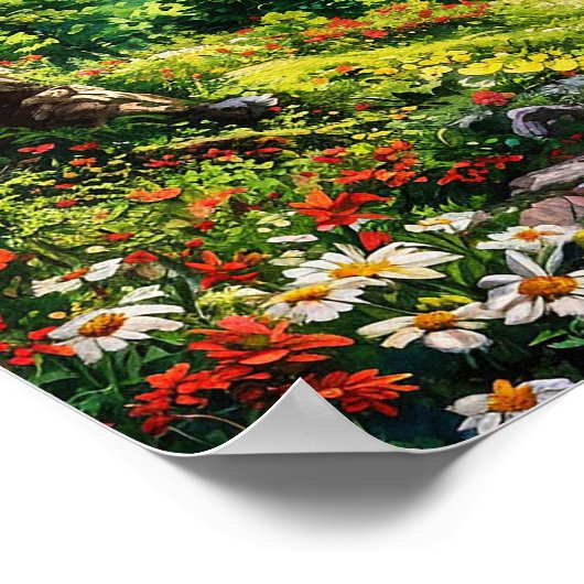 森の中の花や木々の山 ポスター (角)