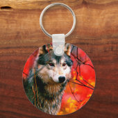 森の中の葉狼が覗く狼 キーホルダー (正面)