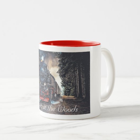 森の中の蒸気列車絵画。 ツートーンマグカップ (正面右)