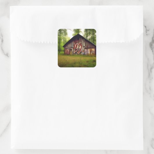 森の中の見捨てられた風化納屋 スクエアシール (バッグ)