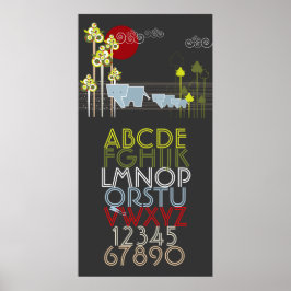 森の中の象の家族アルファベットと数字 ポスター