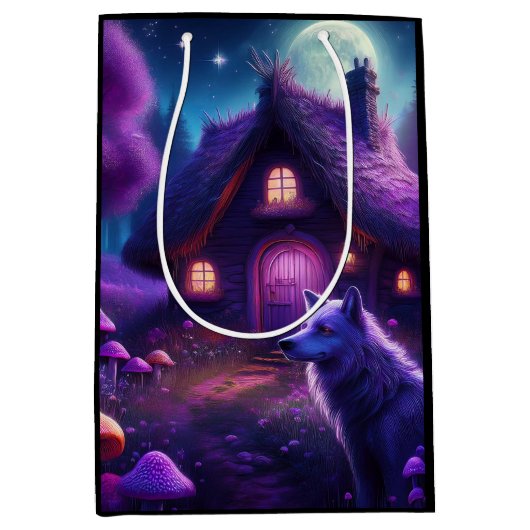 森の中の超現実的な小屋 ミディアムペーパーバッグ (正面)