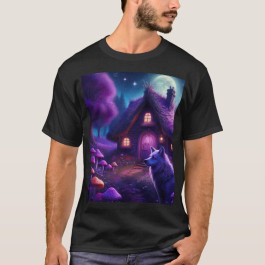 森の中の超現実的な小屋 Tシャツ (正面)