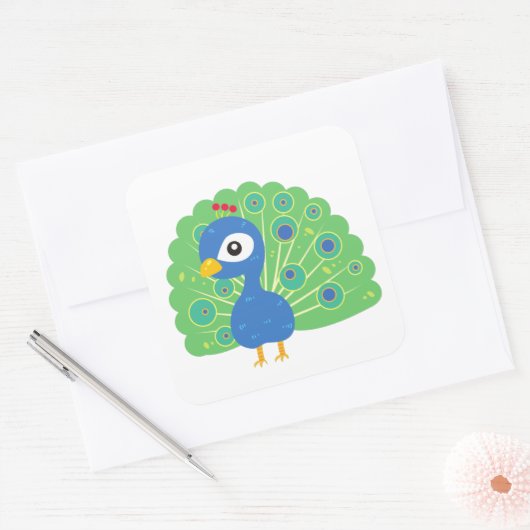 森の中の野生の青い孔雀 スクエアシール (封筒)