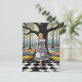 森の中の金髪の市松模様に女 ポストカード (スタンド正面)