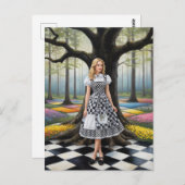 森の中の金髪の市松模様に女 ポストカード (正面/裏面)