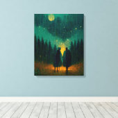 森の中の雨の夜のカップル キャンバスプリント (インサイチュ (ウッドフロア))