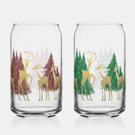 森の中の雪に覆われた冬のシカ ガラス缶