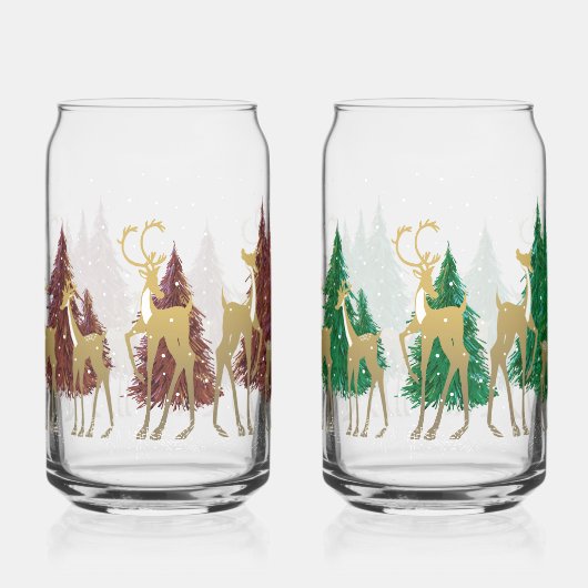 森の中の雪に覆われた冬のシカ ガラス缶 (左)