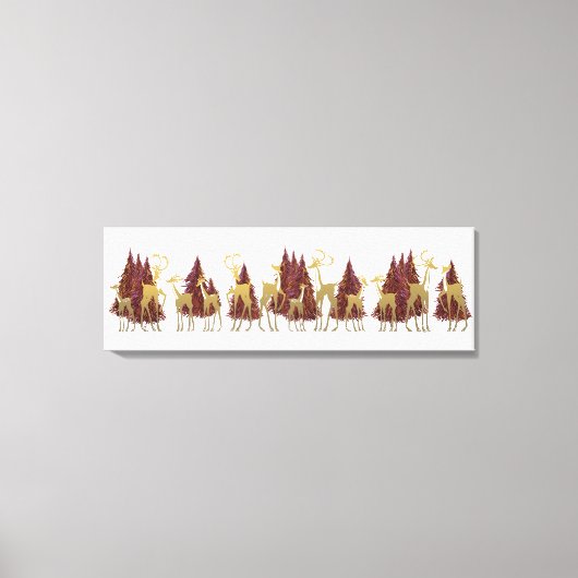 森の中の雪に覆われた冬のシカ キャンバスプリント (正面)