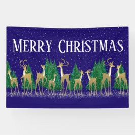 森の中の雪に覆われた冬のシカ |青 | 横断幕