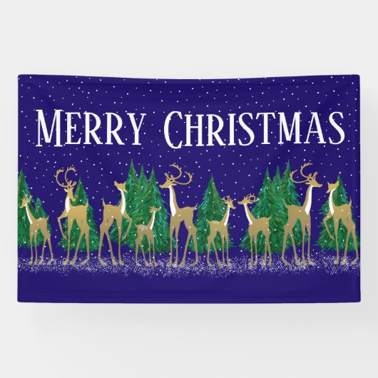 森の中の雪に覆われた冬のシカ |青 | 横断幕 (横)