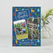 森の中の青いメリークリスマスのパターン写真 シーズンカード (スタンド正面)