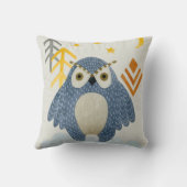 森の中の青い夜型フクロウ クッション (裏面)