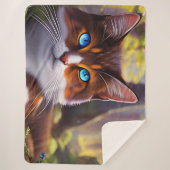 森の中の青い目の猫 シェルパブランケット (正面)