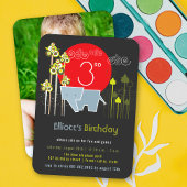 森の中の青い象の男の子の誕生日パーティー 招待状