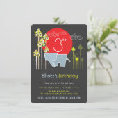 森の中の青い象の男の子の誕生日パーティー 招待状 (スタンド正面)