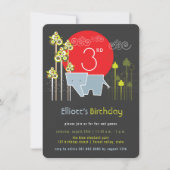 森の中の青い象の男の子の誕生日パーティー 招待状 (正面)