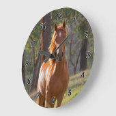 森の中の馬 ラージ壁時計 (傾斜)