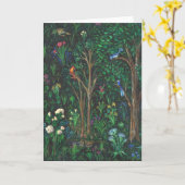 「森の中の鳥たち」 (池の詳細)グリーティングカード カード (黄色い花)
