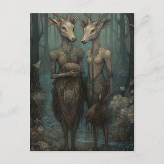 森の中の鹿の女神 ポストカード (正面)