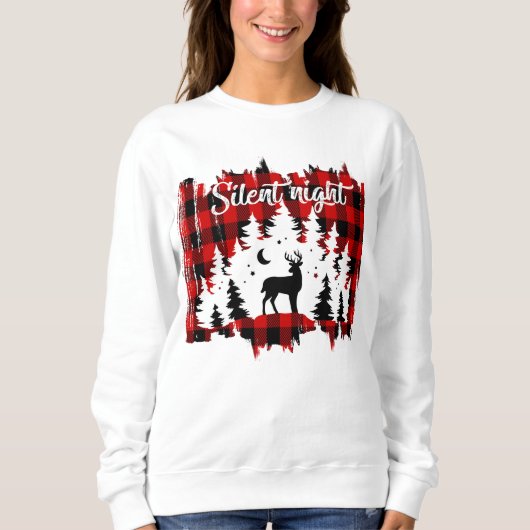 森の中の鹿の赤い黒いバッファロープレイド スウェットシャツ (正面)