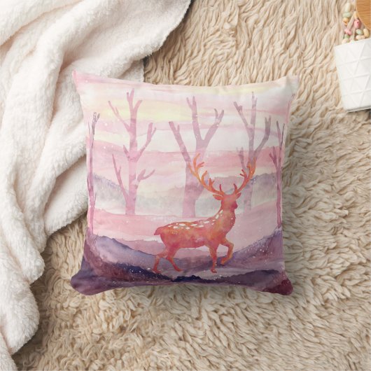 森の中の鹿 クッション (ブランケット)