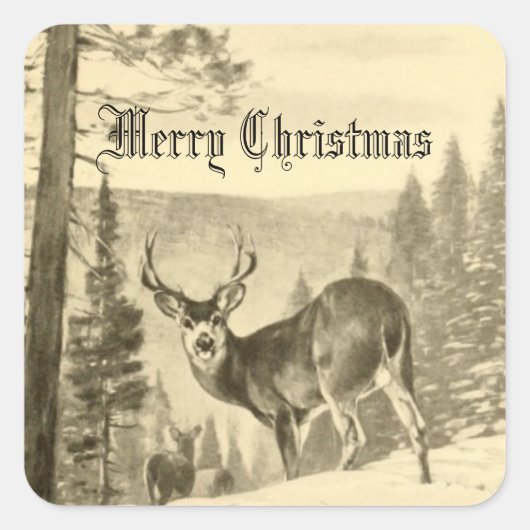 森の中の鹿 スクエアシール (正面)