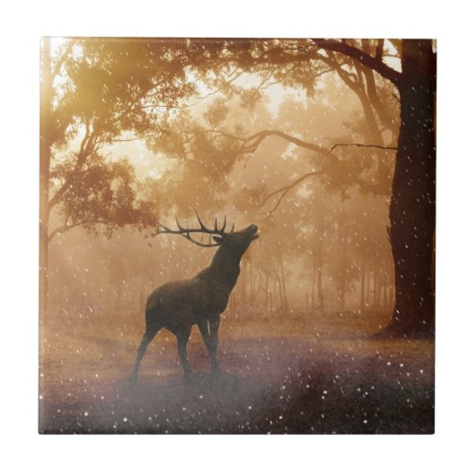 森の中の鹿 タイル (正面)
