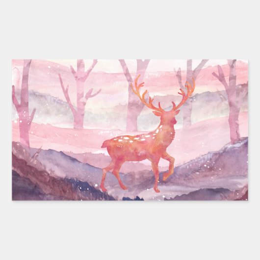 森の中の鹿 長方形シール (正面)