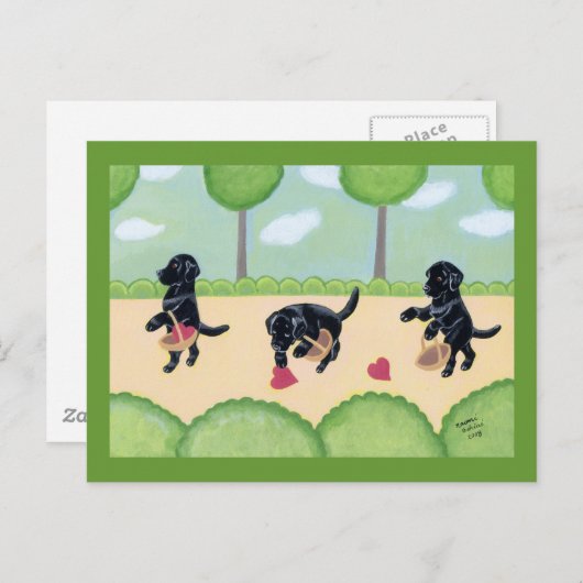 森の中の黒いラブラドール ポストカード (正面/裏面)