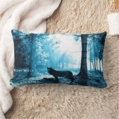 森の中の黒い狼 ランバークッション (ブランケット)