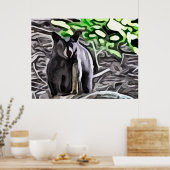 森の中の黒い絵画熊 ポスター (キッチン)