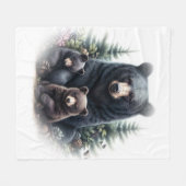 森の中の黒熊 フリースブランケット (正面(横))