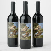 森の中の2羽のフクロウ、鳥、野生動物 ワインラベル (ボトル)