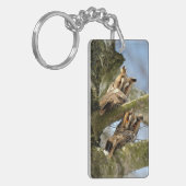 森の中の2羽のフクロウ、鳥、野生生物のキーチェーン キーホルダー (正面左)