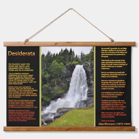 森の中のDESIDERATAオレンジの滝のストリーム 吊り下げ型タペストリー (正面)