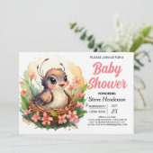 森の中へエレガントの鳥の赤ちゃんシャワー 招待状 (スタンド正面)