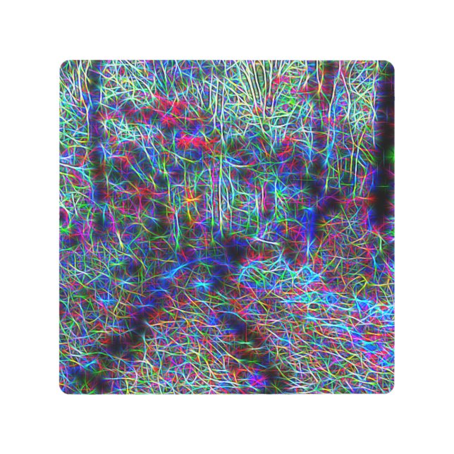 森の中ほどのネオン灯 メタルプリント (正面)